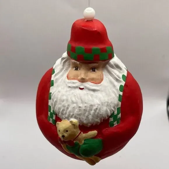 DEPT 56 Ceramic Santa Roly Poly Teddy Bear Christmas Ornament 4" Holiday Red - Picture 2 of 5